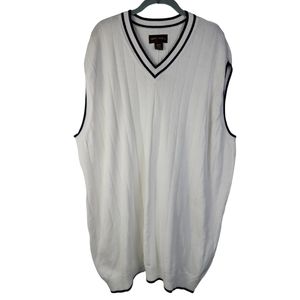 Oak Hill Sweater Vest Men's XLT White & Navy Vneck Pullover PRICE FIRM